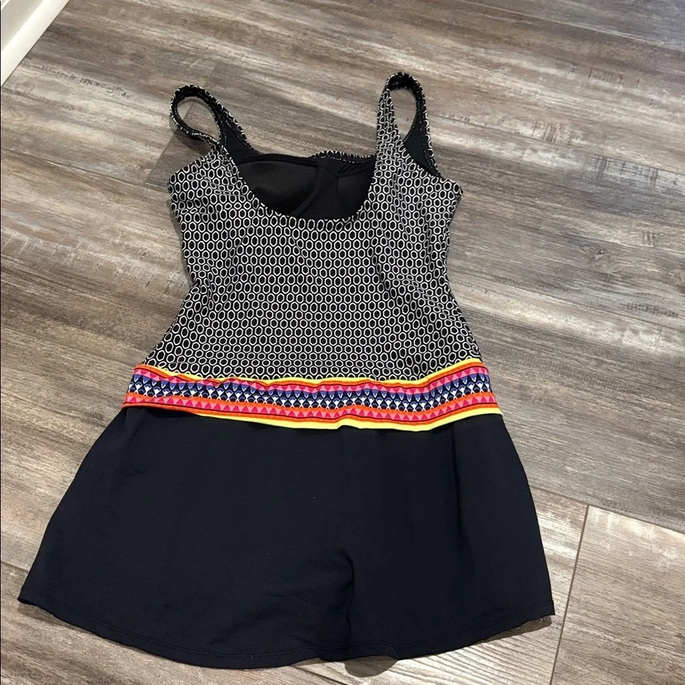 JAG chromatic geo over the shoulder padded swim dress one piece swimsuit small